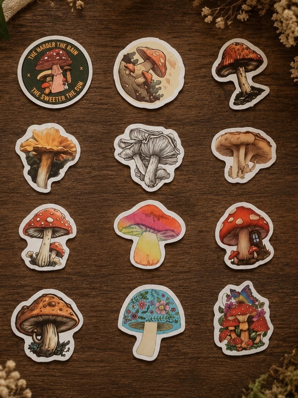 2 for $18 Vintage Style Forest Mushroom Sticker Bundle New